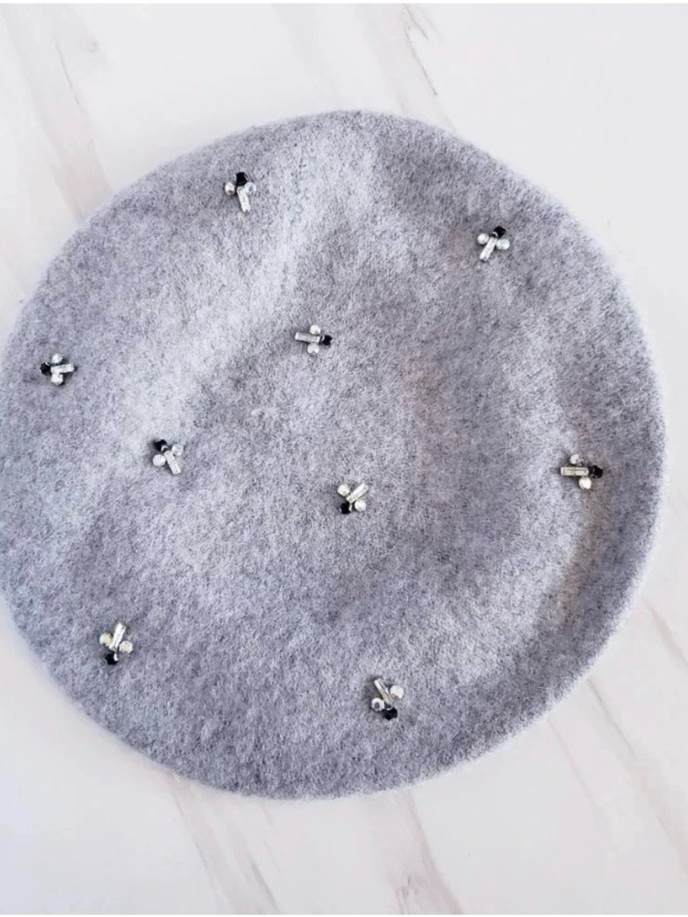 Chico's Gray Beret with Rhinestone Bee Accent
